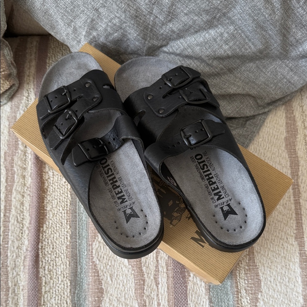 Mephisto Charcoal Triple Buckle Sandals